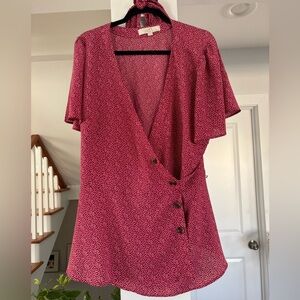 LOFT Red & White Wrap Blouse - Size 16